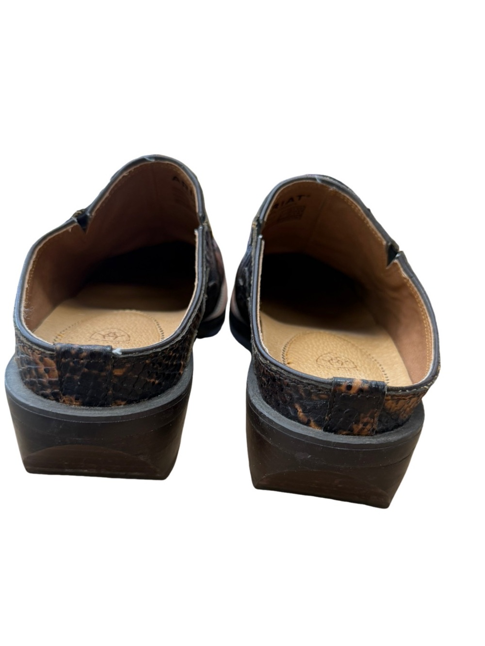 ARIAT Embossed Leather Western Mule Clogs Brown Python Print Size 7.5B - Picture 10 of 12